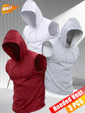3pcs Men's Hooded Tank Tops, New Summer Style, Skin-Friendly and Breathable Fabric, Sleeveless Loose Fit for a Slimming Look, Versatile for Daily Fitness, Sports, and Streetwear, Essential for Men's Refreshing Summer Outfits - Red+gray+white