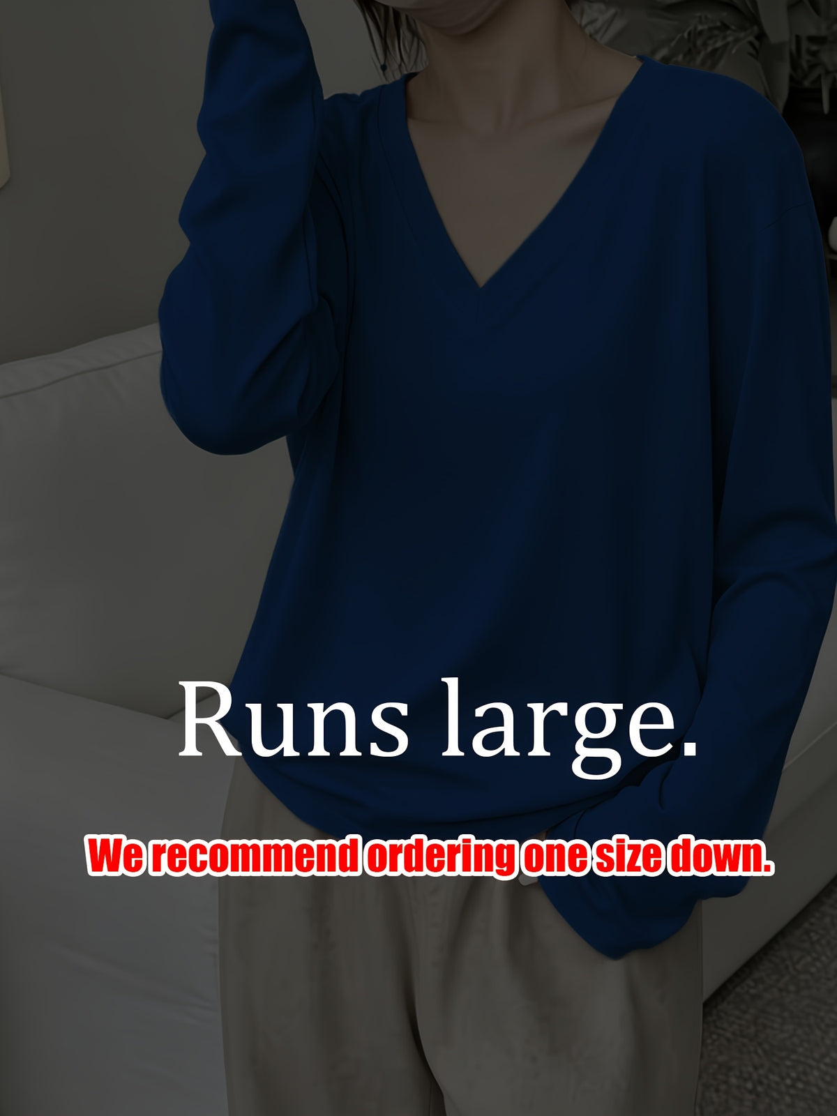 Loose Fit Drop Shoulder Sleeves Relaxed Style Women's Long Sleeve T-Shirt Polyester Women's Autumn Top Thin V-Neck Pullover Solid Color Basic Style Women's Casual Base Layer Spring/Autumn Women's Clothing Machine Washable, Not Dry Cleanable Autumn - Blue