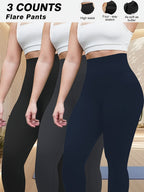 Plus Size - Plus Size - Set of 3 Plus-Size High-Waisted Tight Leggings for Women, Suitable for Outdoor And Workouts. The Fabric Is Highly Elastic, Providing Tummy Control And a Effect. Features Side Pockets for Phone Storage - 1 Black 1 Dark Gray 1 Navy Blue