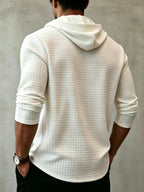 Men'S Fashion Hooded Sweatshirt, Autumn/Winter New Long Sleeve Half-Open Cardigan Top, Niche Small Checkered Jacquard Comfortable Warm Fabric, Solid Color Knit with Hood Craft Trendy Men'S Clothing, New Fabric Craft Design - White
