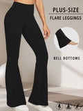 Plus Size Women's Super Soft High Waisted Flare Pants, Leggings Tummy Control Soft Bootleg Bell Bottoms - Black