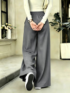 Women's Slim Fit Casual Pants - Spring/Summer Women's Trousers - High-Waisted Fashionable Long Pants - Versatile High-Waisted Casual Wide-Leg Pants - Grey