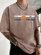 Short Sleeve T-Shirt Men'S Heavy Washed Distressed Loose Top Trendy Reversible Double-Sided Print Overbearing Flame Tiger Head Dark Trendy Print 12 Colors Random Match High Street Hip-Hop Style Daily Commute Fitness Couple Style Street Style Nationa - Brown