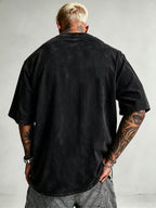 Men's Heavyweight Short Sleeve Washed Vintage Fashion Print Retro Acid Wash Distressed Design Street Trendy  Breathable Heavyweight Fabric Hip Hop Gym Athletic Tee 2026 Summer - Black