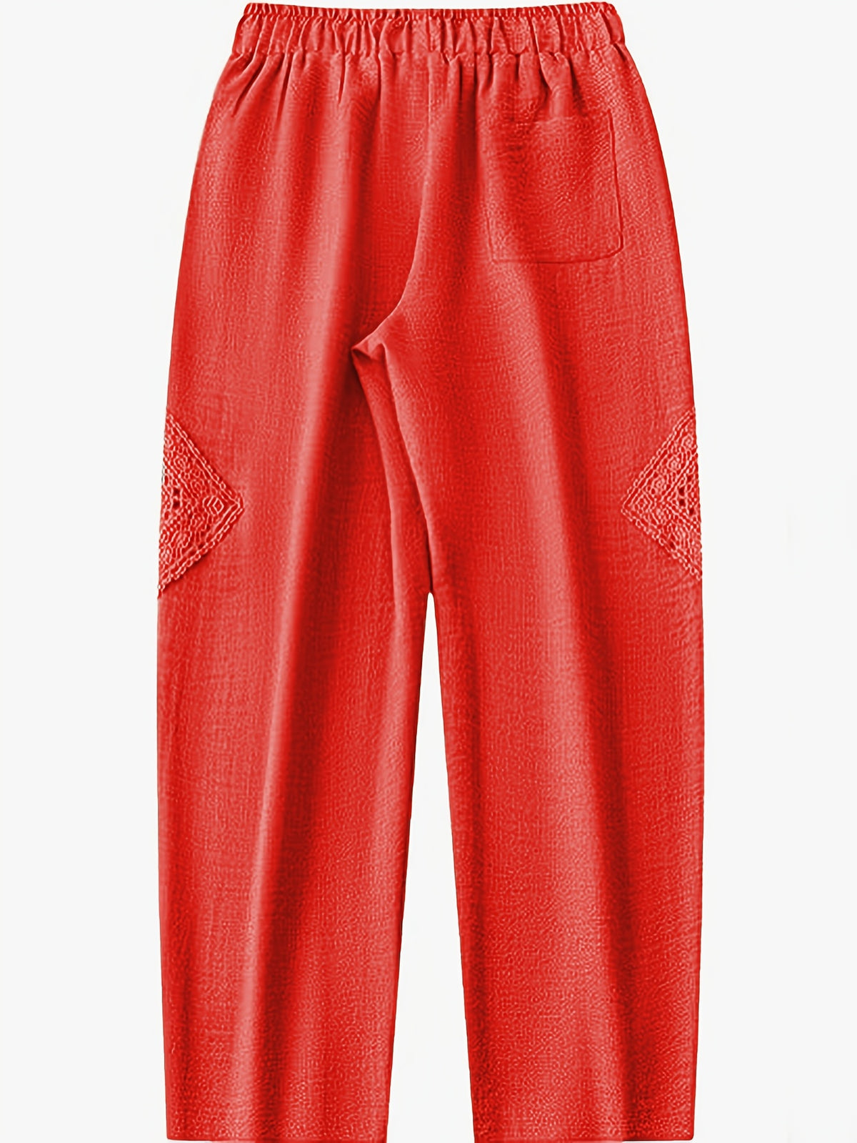Women's Color Block Lace Casual Drawstring Waist Bow Capri Pants with Pockets - Red