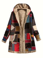 Plus Size - Plus Size - Oversized Coat, Plush Printed Hooded Sweatshirt, Top Outerwear - Mixed colors