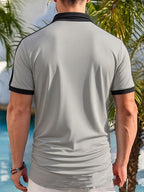 Men'S Casual Sports Solid Polo Shirt with Short Sleeves - Light Grey