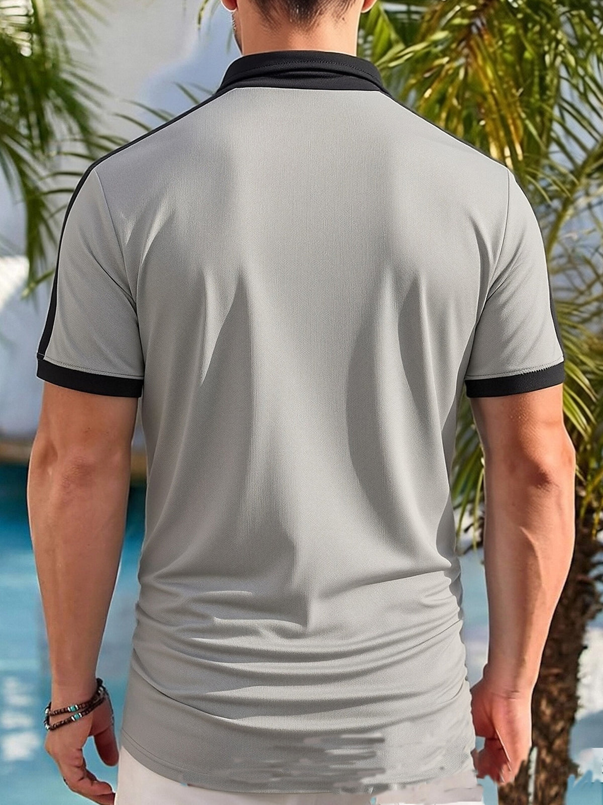 Men'S Casual Sports Solid Polo Shirt with Short Sleeves - Light Grey