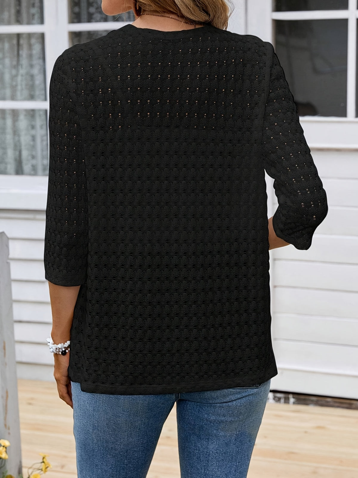 Elegant Casual Open Collar Semi-Transparent  Coat - Black