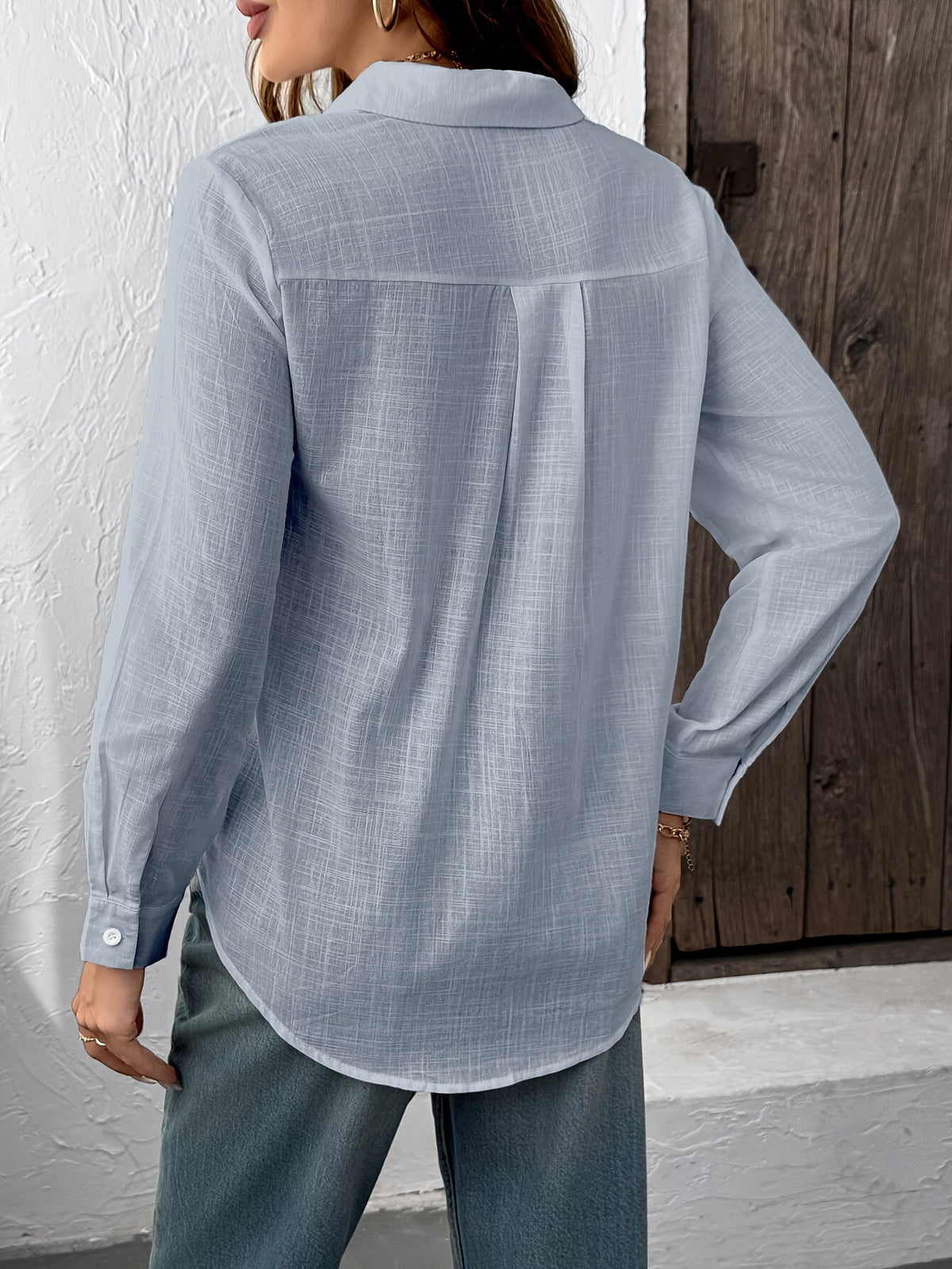 Slub Style Shirt Casual Women Long Sleeves - Graphite Color