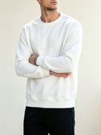 2pcs Men'S Spring Autumn Fashion Round Neck Sweatshirts - Knit Long Sleeve, Blend with Slight Stretch, Ideal for Studio And Outdoor Casual Running, True Color Pullover, Perfect Gift - Black+White