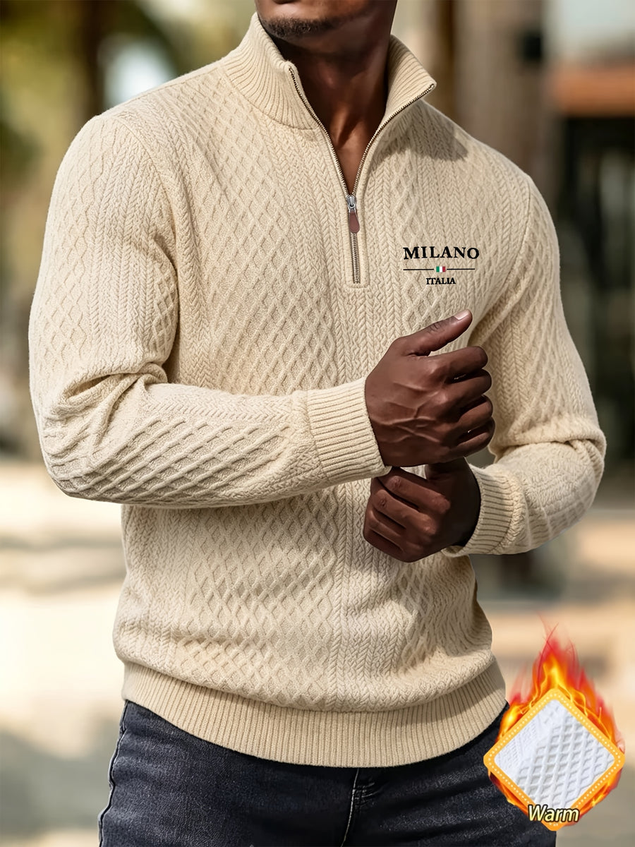 BOWZ Men's Fashion Henley Shirt, Solid Color Half-Zip Knit Top, Autumn/Winter Casual Long-Sleeve T-Shirt, Stylish and Versatile, Warm and Breathable, Suitable for Outdoor Sports and Daily Wear, Random Fabric Texture - Light Khaki