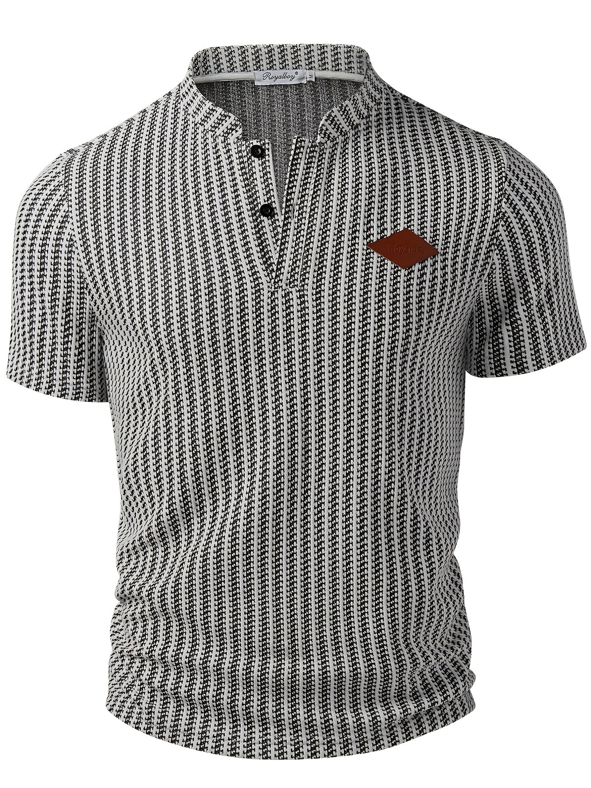 ROYALBOY New Spring Black And White Fishbone Pattern Short Sleeve, Individual Chapter Boy, Fashionable And Versatile, Suitable for Gatherings And Parties - White