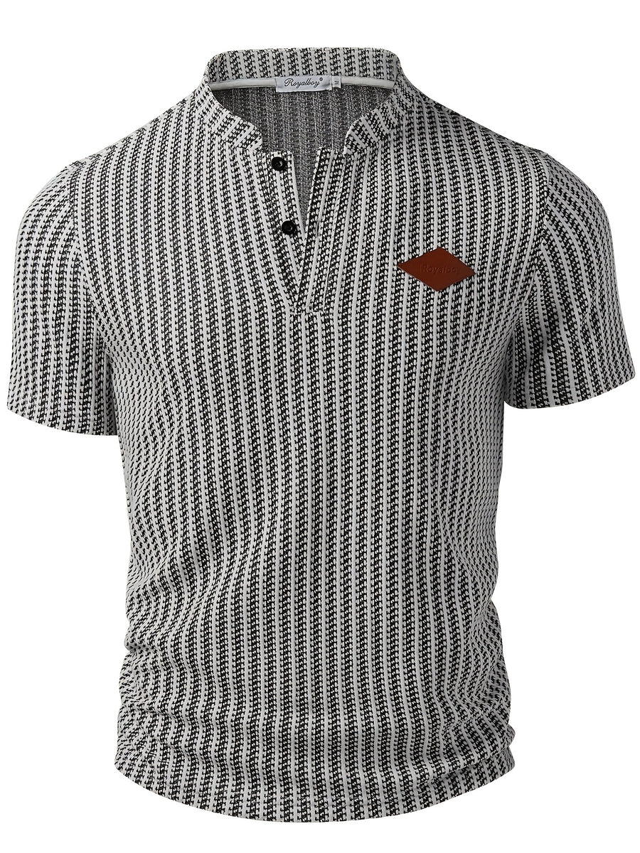 ROYALBOY New Spring Black And White Fishbone Pattern Short Sleeve, Individual Chapter Boy, Fashionable And Versatile, Suitable for Gatherings And Parties - White