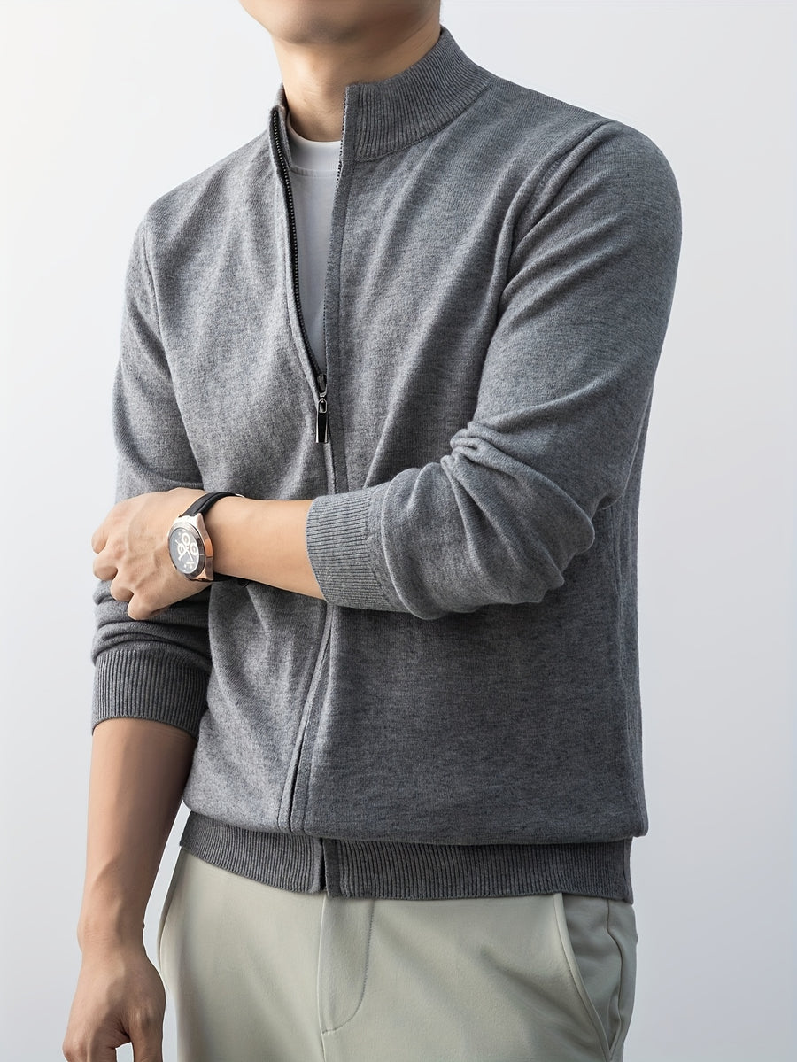 2025 New Christmas Gift Men's Zipper Knit Cardigan Jacket, Suitable for Outdoor Casual Gatherings, Wearable in Spring, Autumn, and Winter - Flecking Gray