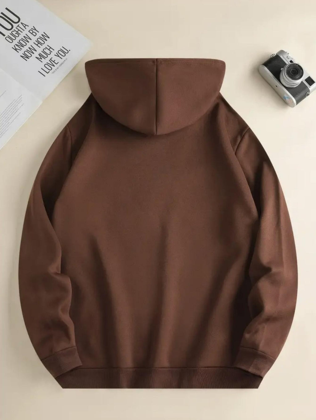 Cute Style Mickey Minnie Face Print Japanese Hooded Sweatshirt, Casual Comfortable Kangaroo Pocket Pullover Top - Coffee Brown