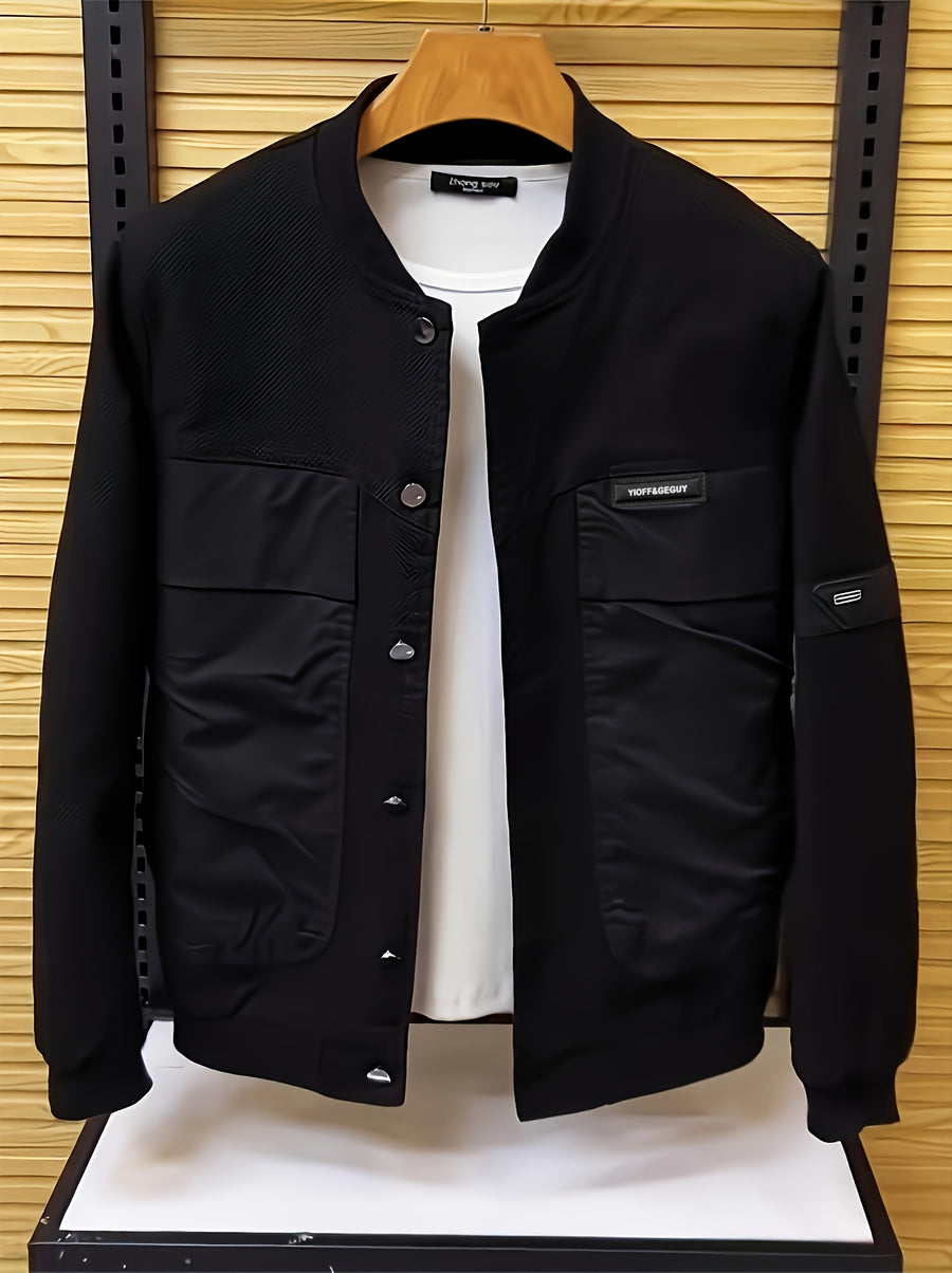 Men's Jacket Outerwear Spring/Autumn Top Workwear Patchwork Casual Trendy Baseball Jacket Short Versatile Style - Black