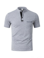 [Josh May OBM] 4pcs Set, Solid Color Stand-Up Collar Henley Shirts, Breathable Quick-Dry Casual Shirts, Lightweight Stretch, No Ironing Required, Durable And Wearable, Button-Up Design, Suitable for Summer Office, Yacht Wear, Casual Attire - White+Gray+Sea Blue+Light Blue