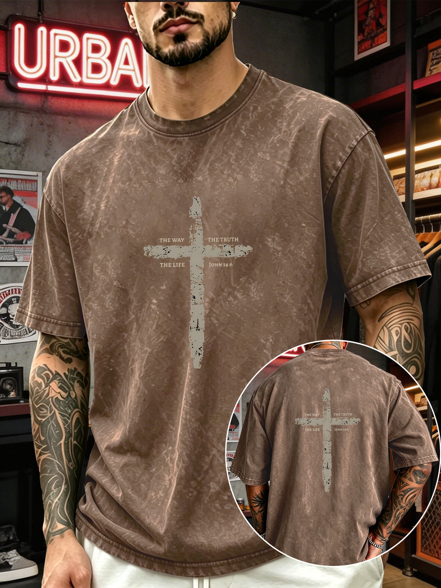 Men's Heavyweight T-Shirt Washed Distressed Fashion Print 2026 Summer New Urban High Street Hiphop Style Vintage Acid Wash Casual Gym Workout Top Pure Cotton Breathable Base Shirt - Brown