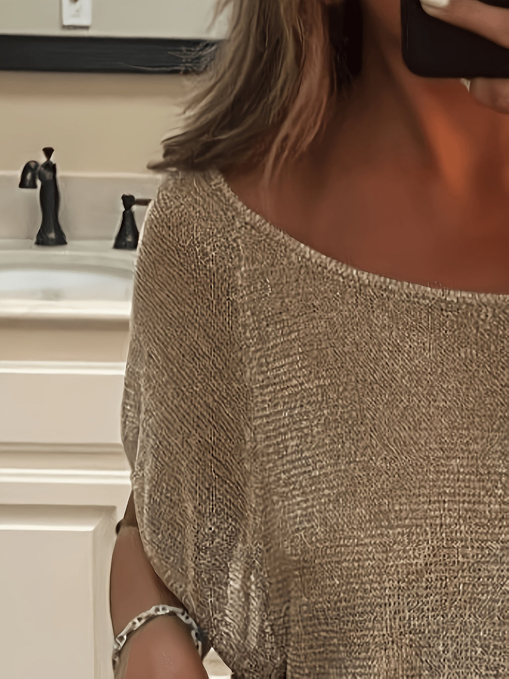 European and American Style Shimmering Sheer Top for Women: Tulle Off-Shoulder Short Sleeve Shirt, Summer Shimmering Top, Gavin - Khaki