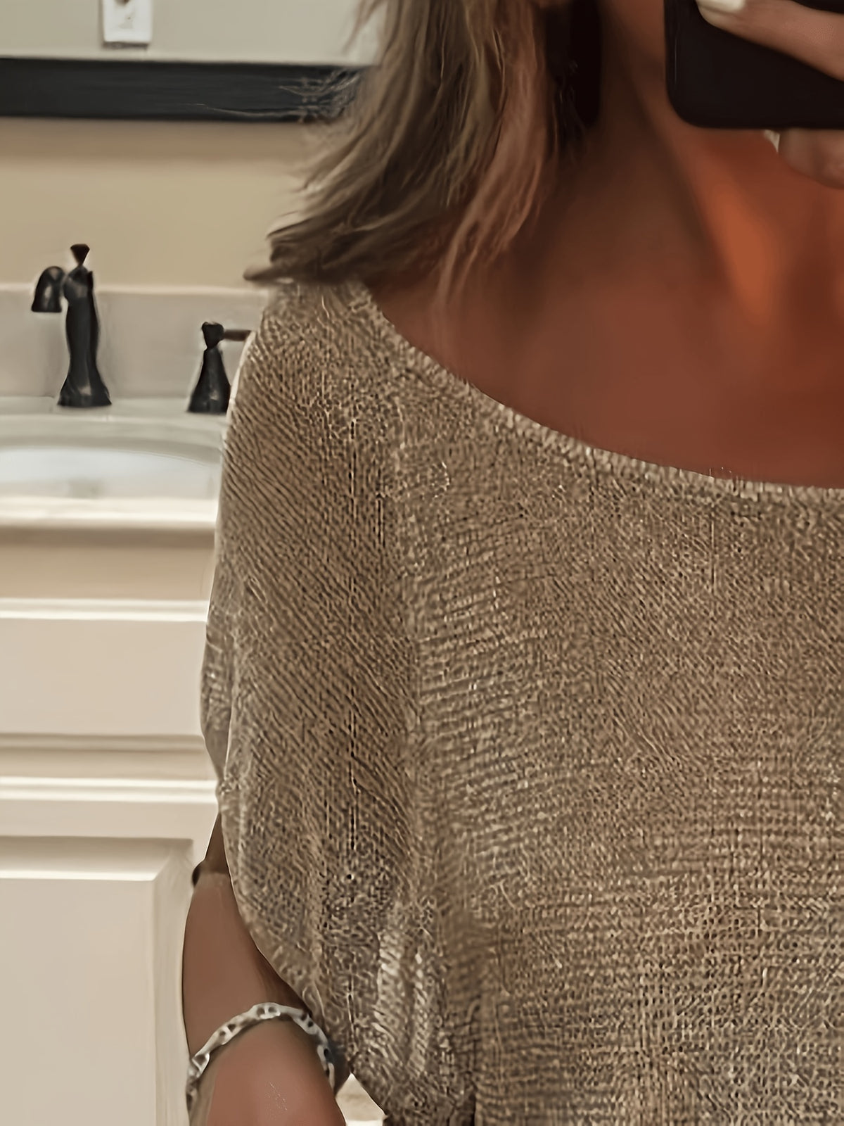 European and American Style Shimmering Sheer Top for Women: Tulle Off-Shoulder Short Sleeve Shirt, Summer Shimmering Top, Gavin - Khaki
