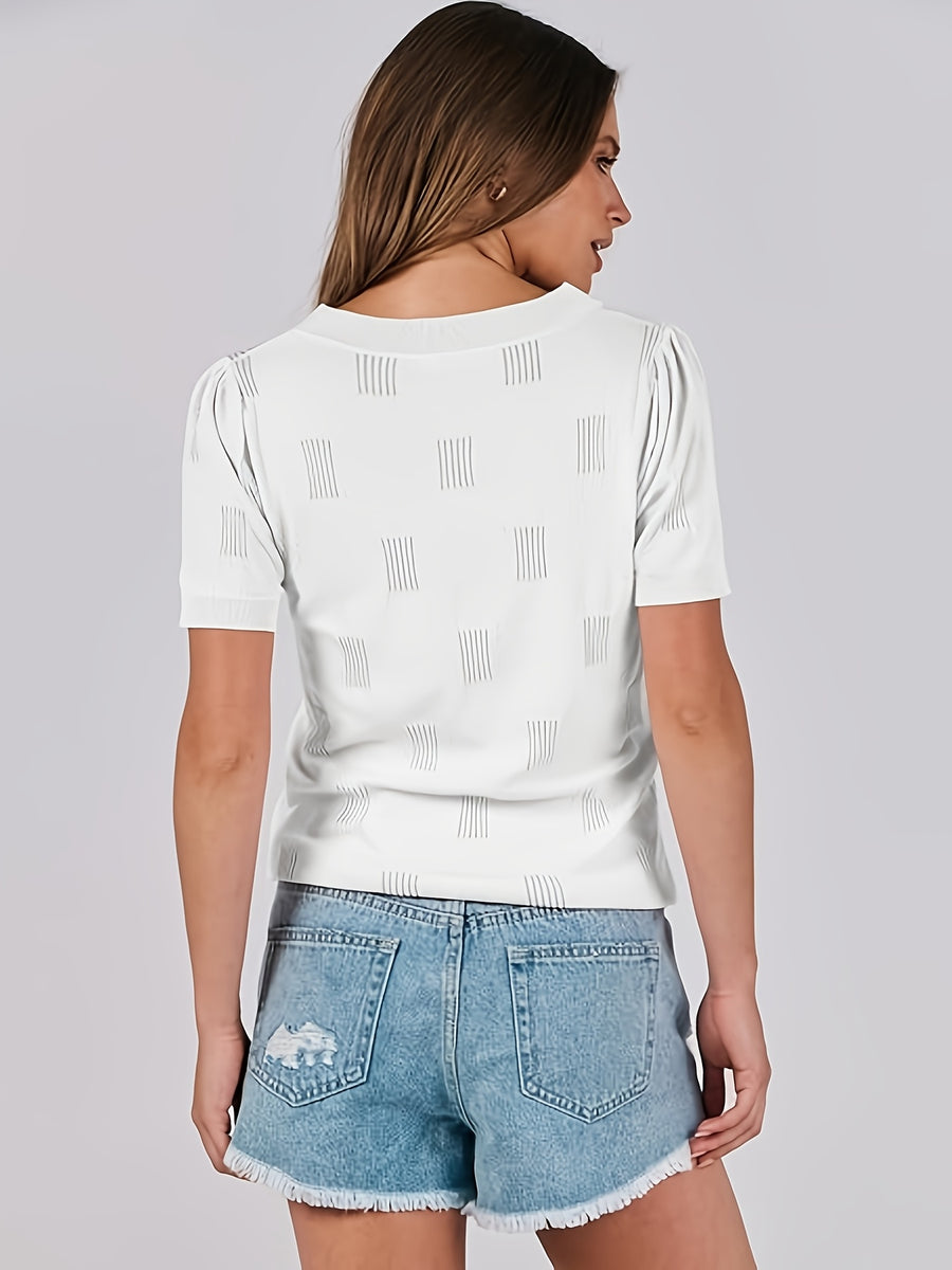 Women'S Summer Short-Sleeve Sweater, a Lightweight Round-Neck Top Suitable for Formal Occasions, a Stylish And Casual Trendy Piece That Effortlessly Creates a Chic Look - White
