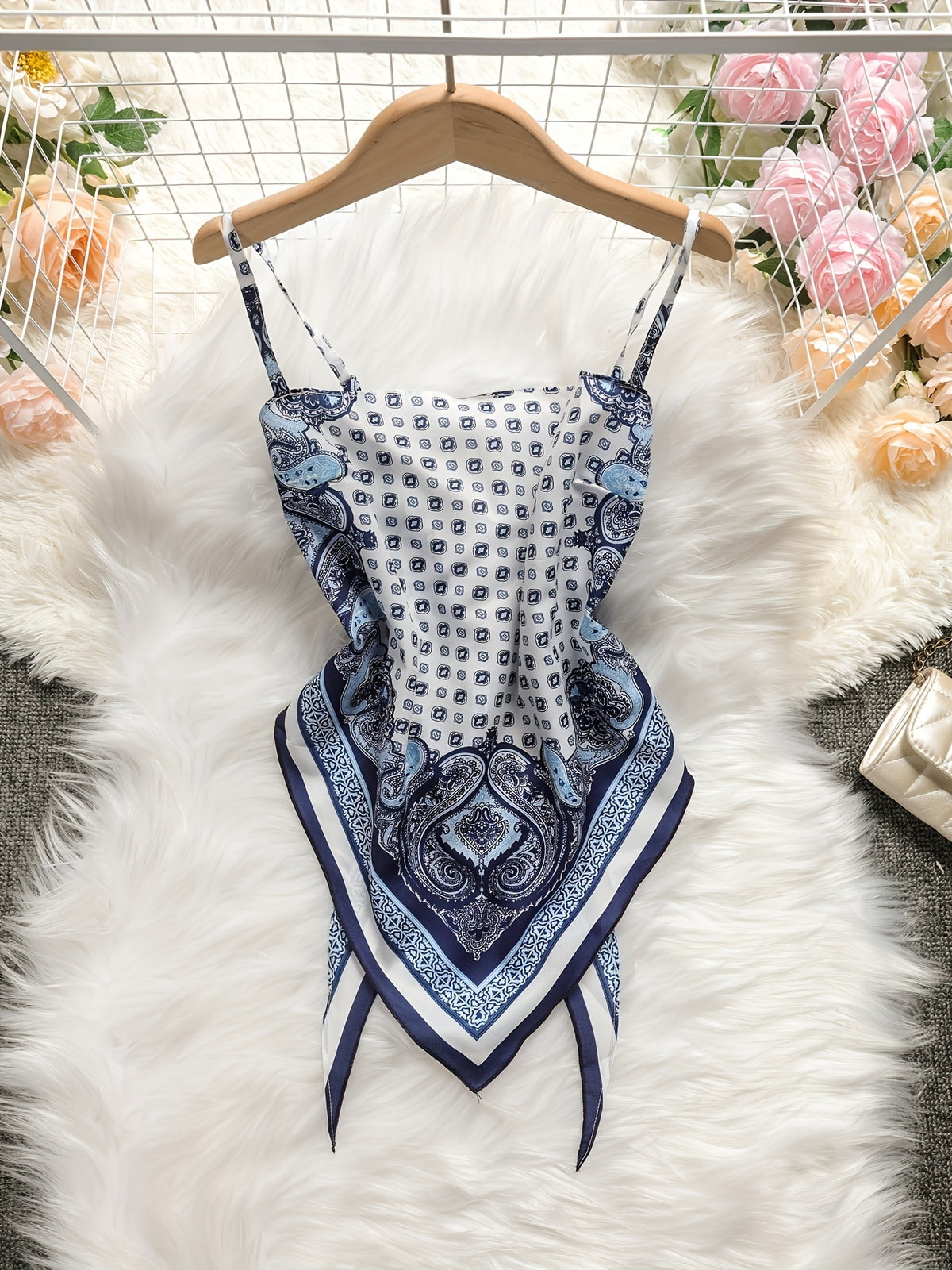 Fashion Design Sense Printed Bandeau Cami Top Sexy Backless Tie-Up Top Women'S - Light Blue
