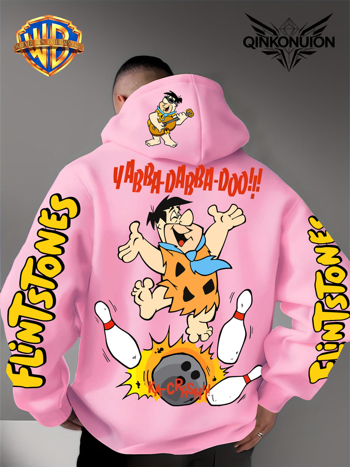 Warner Official Men's Hoodie, Stone Primitive for Man Bowling Impact Funny Anime Printed Design, Machine Washable, Warm and Casual for Autumn and Winter, Daily Drawstring Hoodie, Multi Functional Sports and Leisure Loose Version - Pink Color