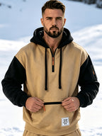Men'S Fashion Color-Block Pullover Sweatshirt Jacket, Men'S Casual Zipper-Decorated Half-Open Cardigan Sweatshirt Top - Khaki