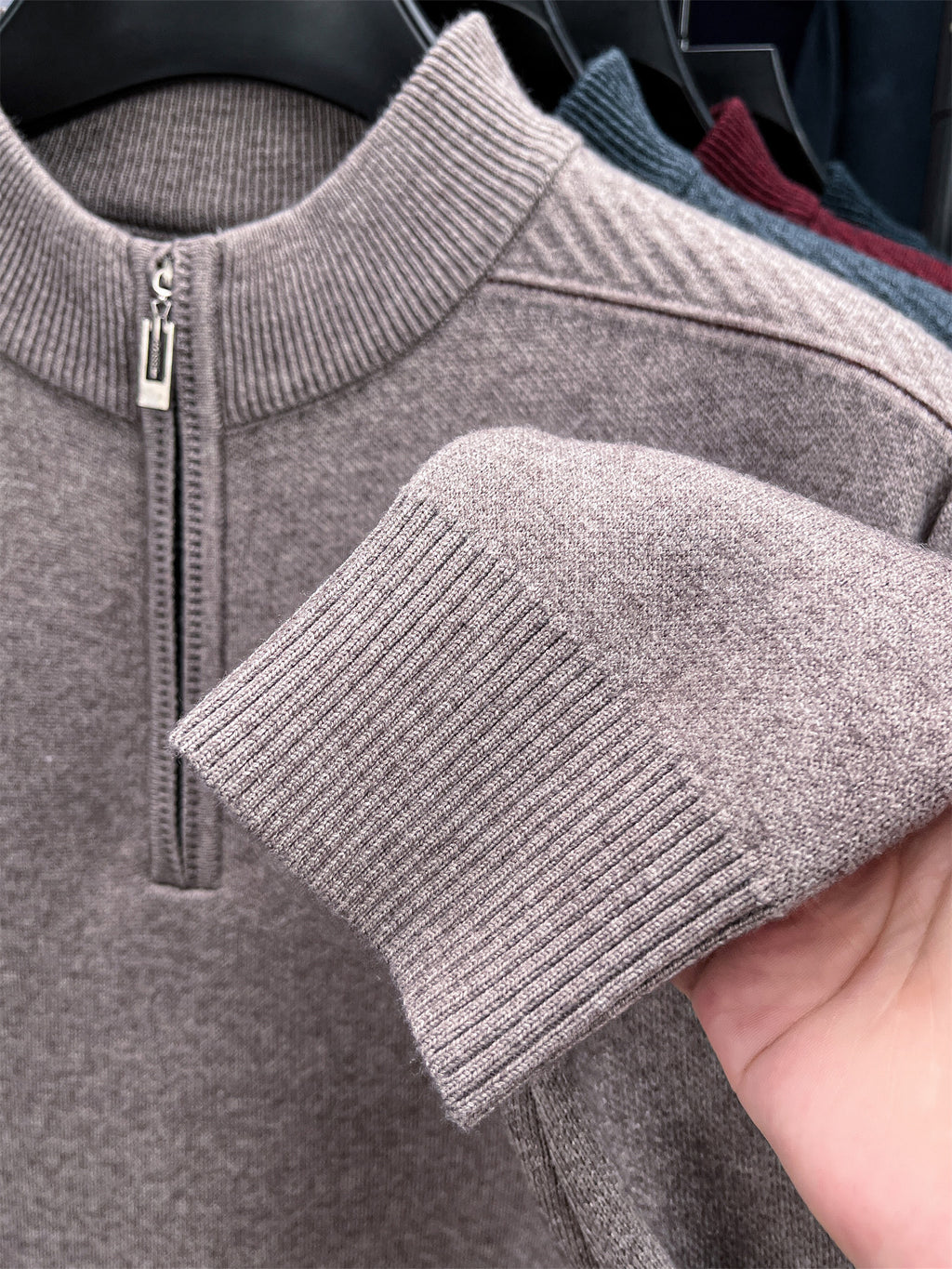 Autumn/Winter Knitted Solid Color Crew Neck Half-Zip Sweater, Basic Knit Pullover, Men's Fashion Long Sleeve Knitwear, QS - Green