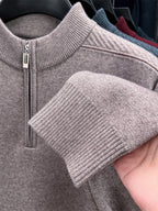 Autumn/Winter Knitted Solid Color Crew Neck Half-Zip Sweater, Basic Knit Pullover, Men's Fashion Long Sleeve Knitwear, QS - Green