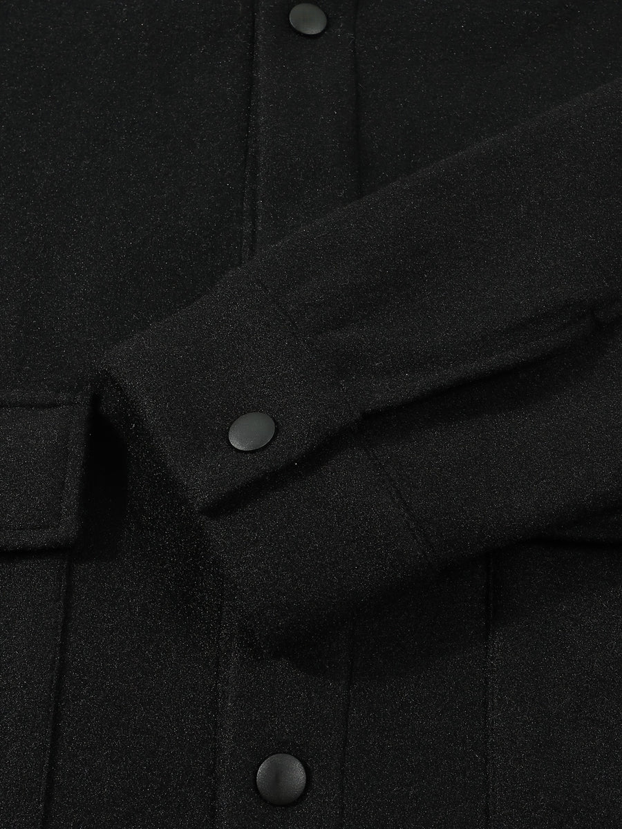 Men's Autumn/Winter Outfit, Loose-Fit Thickened Workwear Jacket, Vintage Lapel Men's Coat - Black