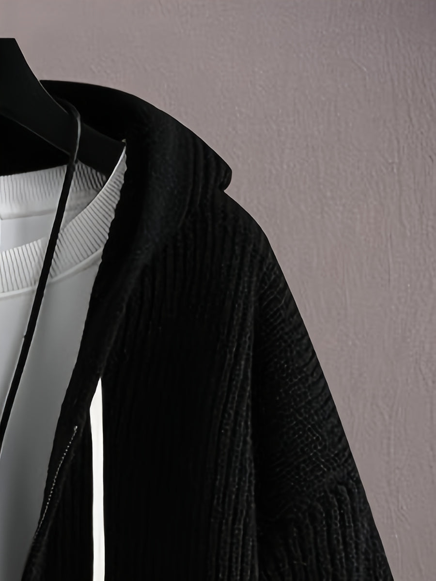 Autumn And Winter New Korean Lazy Style Zipper Hooded Cardigan Jacket Men'S Knitted Sweater for Casual Top - Black