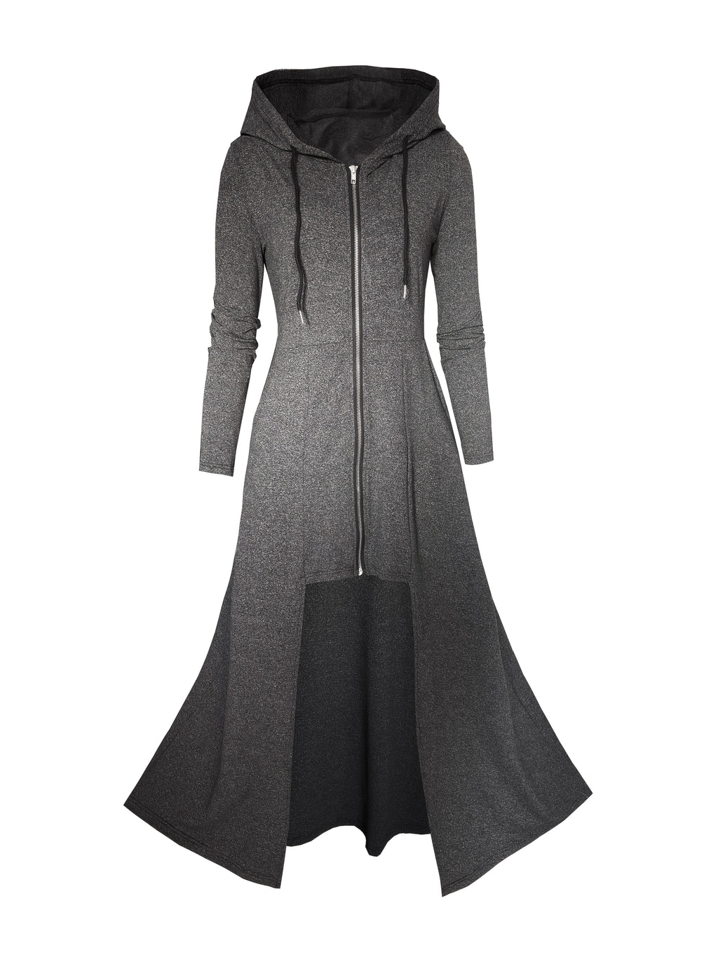 Gothic Ultra-Long Tailcoat Cardigan with Zipper And Hood, Pockets Included, Long Length Hooded Openable Zipper Jacket, Mysterious Ghost Coat, Enigmatic Hooded Ultra-Long Coat - Grey