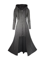 Gothic Ultra-Long Tailcoat Cardigan with Zipper And Hood, Pockets Included, Long Length Hooded Openable Zipper Jacket, Mysterious Ghost Coat, Enigmatic Hooded Ultra-Long Coat - Grey