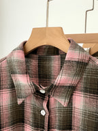 Women'S Shirt Multicolor Brushed Checkered Shirt Loose Top - Peach