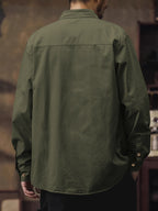 Men's Workwear Long-Sleeve Shirt, American-Style Spring/Autumn Multi-Pocket Casual Lightweight Outdoor Turn- Collar Shirt for Young and Middle-Aged Men - fern green