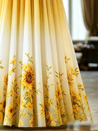 Women'S Printed Mid-Length A-Line Skirt with Layered Tulle Skirt, Suitable for Formal And Semi-Formal Evening Banquets, Wedding Guest Party Dresses, Wearable in All Seasons - Yellow