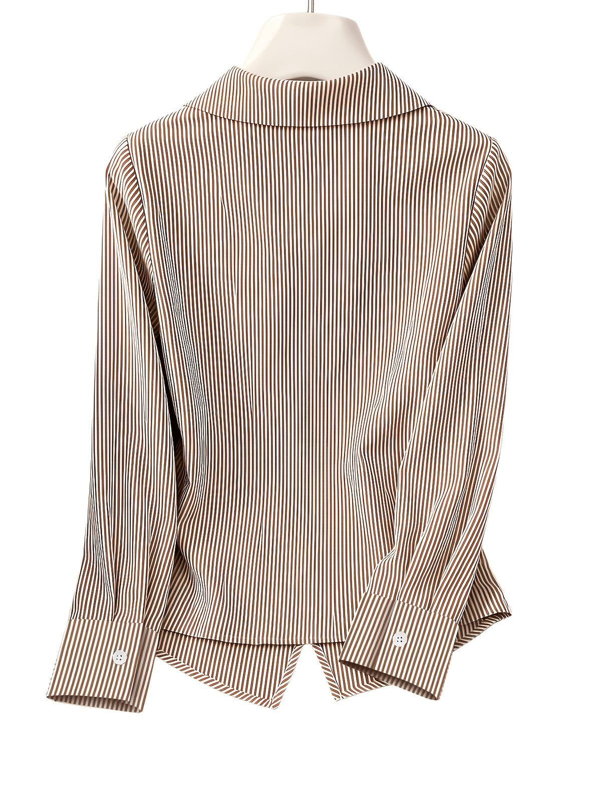 Stylish Long-sleeved Womens Shirt a New Luxuryversatile Top That Helps to Conceal Body Flaws and Create a Slimmer Appearancestripedtiedback Shirt for Women. - Coffee Brown