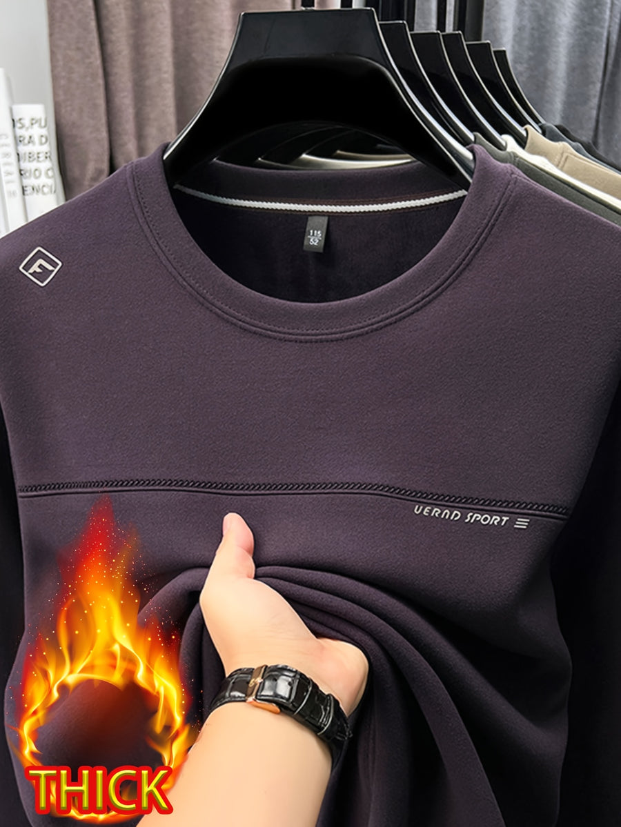 Men's Crew Neck Thickened Sweatshirt, Pullover Long Sleeve Sweatshirt, for Standalone Wear or Layering in Autumn/Winter, Ribbed Cuffs and Hem - SINBOS - Ume Purple