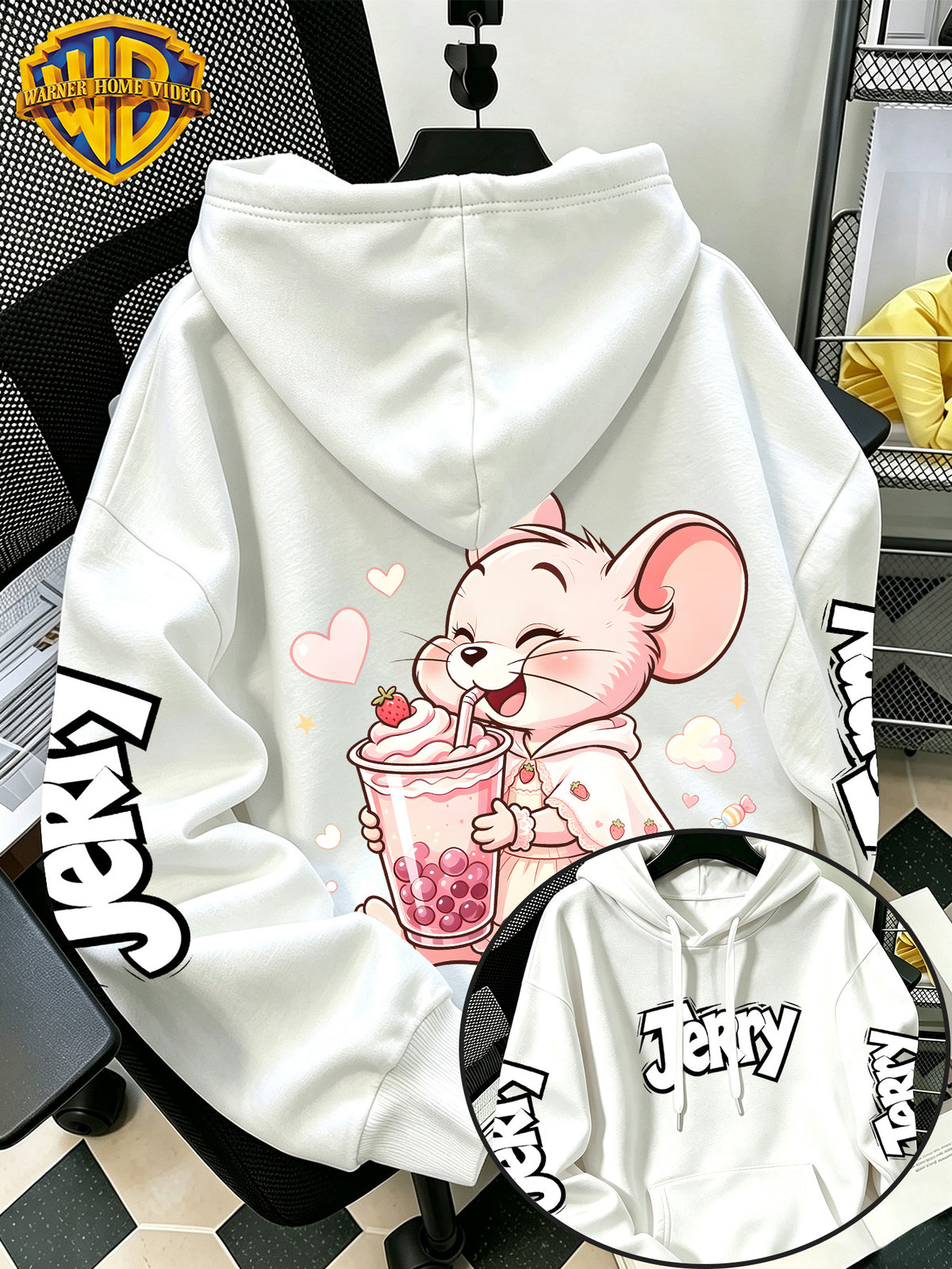 Authorized by Warner Bros., 2026 New Fun Cartoon Print, Men'S Hoodie, Hooded Sweatshirt, Kangaroo Pocket And Drawstring Hat, Suitable for Daily And Outdoor Sports Wear, Autumn And Winter Warm Jacket, Fashionable Jacket - White