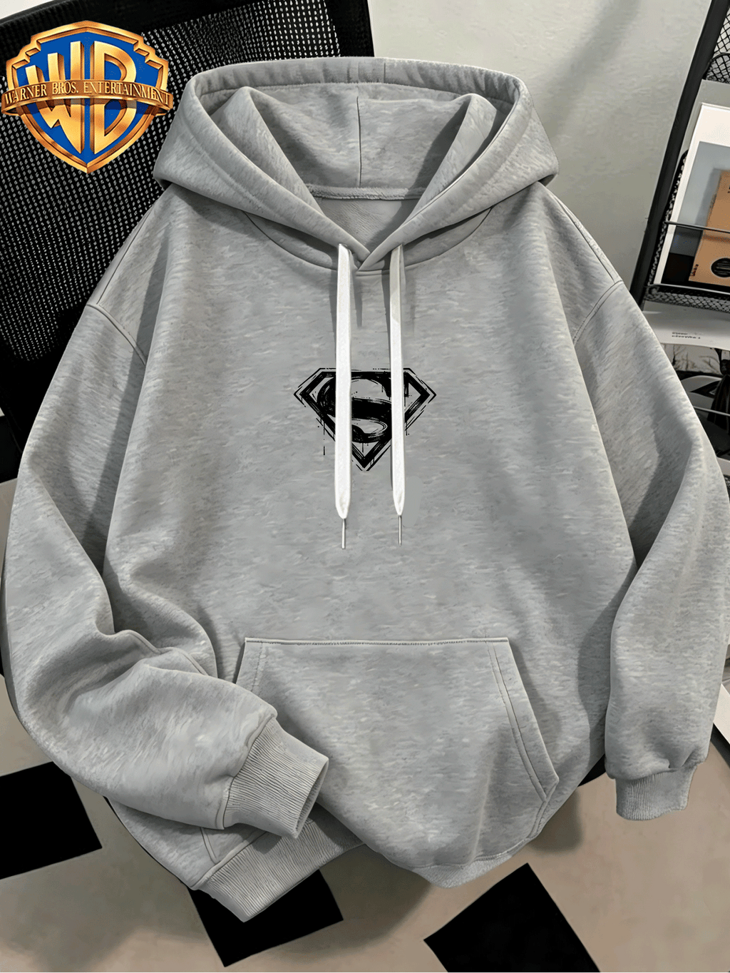 Fashion Hip Hop Print Fashion Brand Casual Versatile Sports Drawstring Pocket Hooded Men'S Sweater, Men'S Autumn And Winter Cute Casual Style, Sports Style Fashion Loose Hoodie, Daily Casual Wear - Light Grey