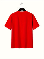 Men's Casual and Fashionable Letter Printed T-shirt, Round Neck Comfortable Polyester Fabric, Suitable for Daily Wear as Fashionable Streetwear, Men's Clothing - Red