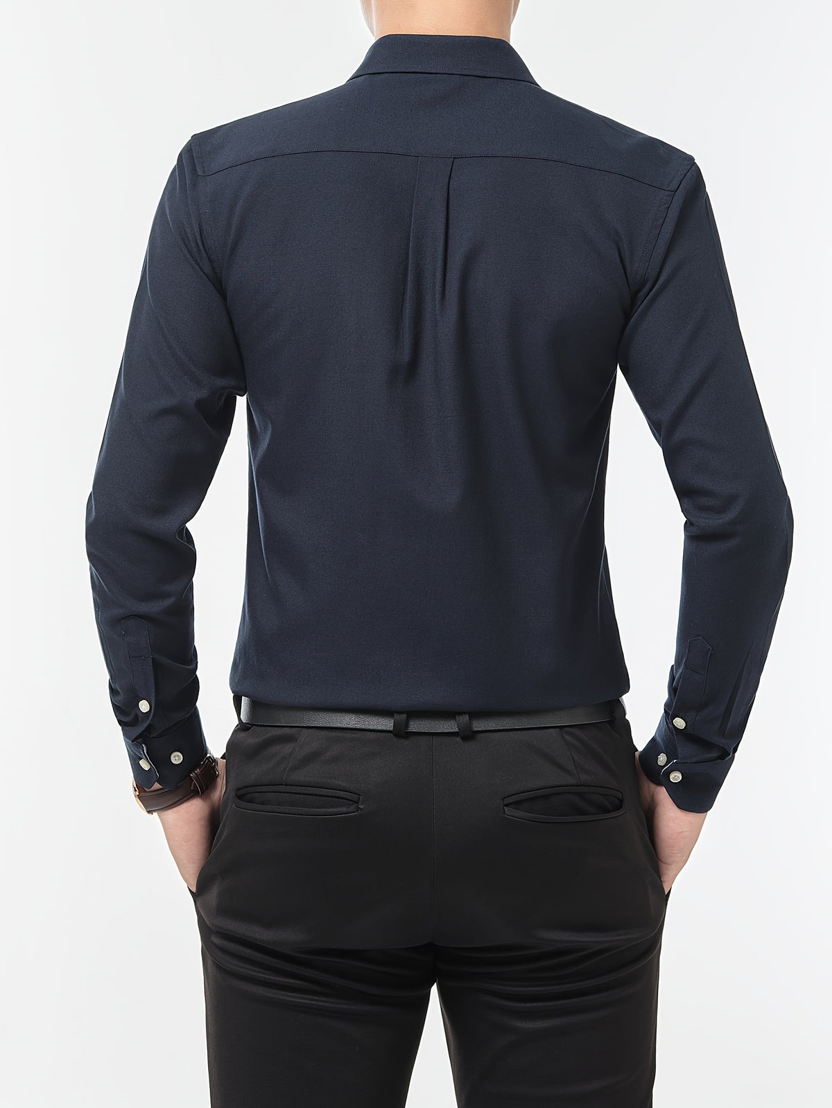 Men'S Long Sleeve 60 Oxford Dress Shirt, Casual - Navy Color
