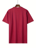 2025 Summer New Arrival Men's Color-Block Striped Short-Sleeve Henley Shirt, Cool and Breathable - Red