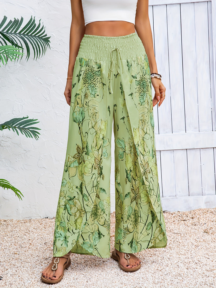 New Stylish and Versatile Wide-Leg Pants, Casual and Elegant Vacation Beach Trousers for Women, Loose-Fit Long Pants - Green