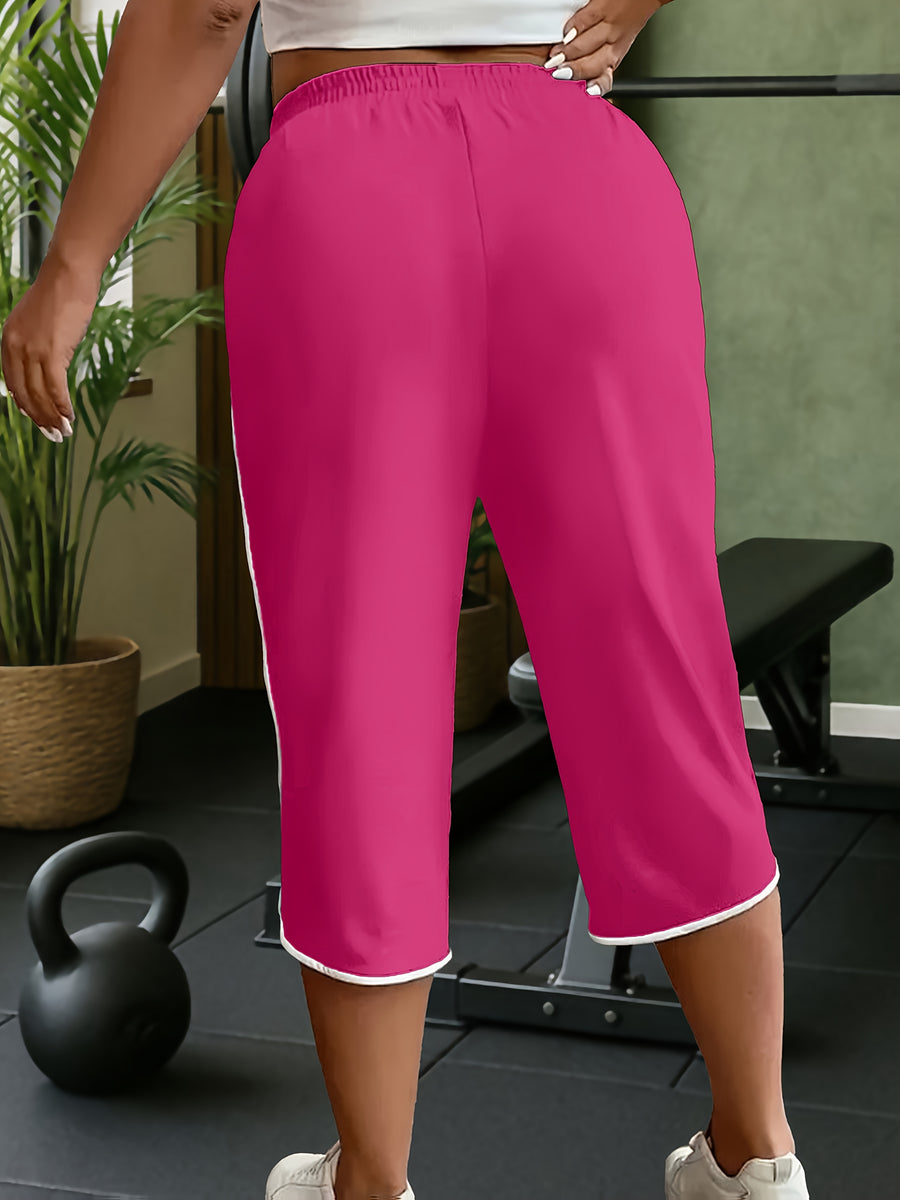 New Spring And Summer Solid Color Casual Comfortable Mid-Length Sweatpants For, Fitness, And with Pockets - Rose Red
