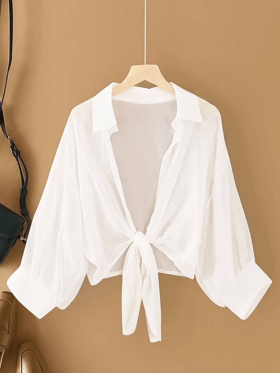 New Batwing Cardigan Short Casual Chiffon Shawl, Sunscreen Breathable Solid Color Women'S Shirt - White