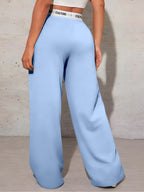 Women's Wide- Winter Pants with High Waist - Solid Color Full-Length Floor-Sweeping Trousers, Loose Fit Casual Winter Wear, Pockets & Machine Washable (for Weather Outfits) - K6 Style - Blue