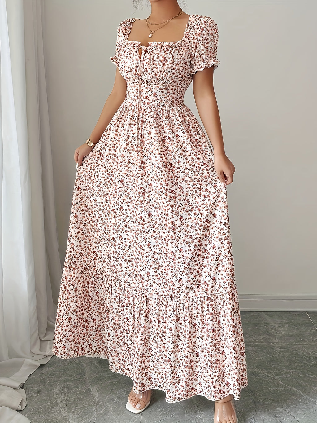 Fashion Elegant Lace-Up Cable Midi Dress Women'S 704 - Multicolor